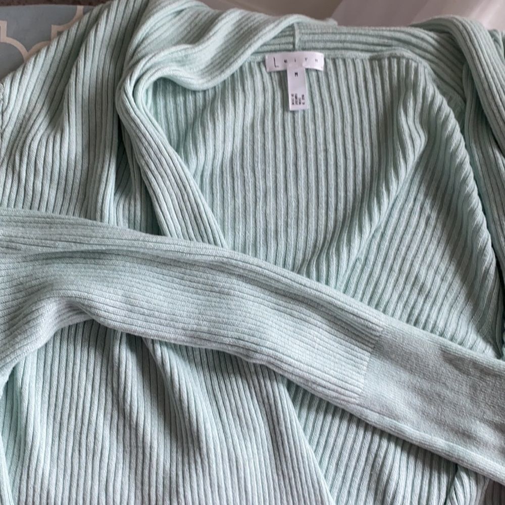 Leith Light Green Ribbed Cardigan
